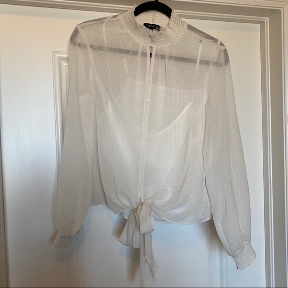 1. State Long Sleeve Smocked Neck Sheer Blouse - Picture 5 of 7